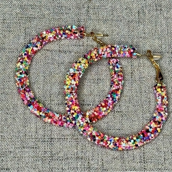 Confetti Glitter Gold Hoop Earrings Multi Color Nwt - Picture 8 of 8
